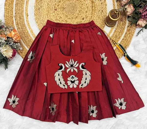Kids_South_Indian_Embrodairy_Traditional_Pattu_Pavadai_Silk_Blend_Readymade_Lehenga_Choli_Dress_For_Girls