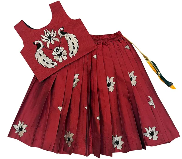Kids_South_Indian_Embrodairy_Traditional_Pattu_Pavadai_Silk_Blend_Readymade_Lehenga_Choli_Dress_For_Girls
