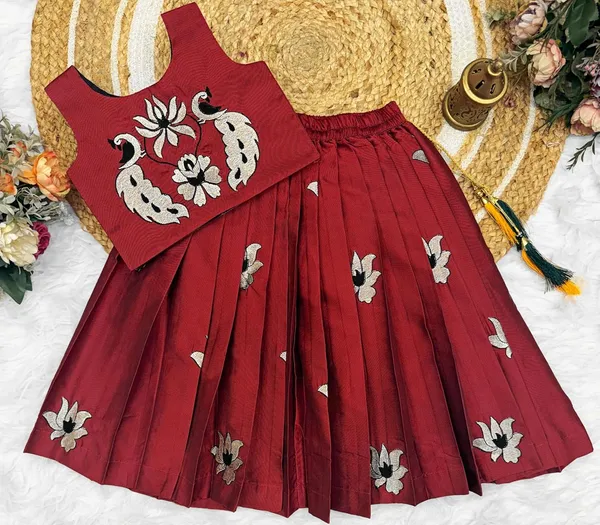 Kids_South_Indian_Embrodairy_Traditional_Pattu_Pavadai_Silk_Blend_Readymade_Lehenga_Choli_Dress_For_Girls