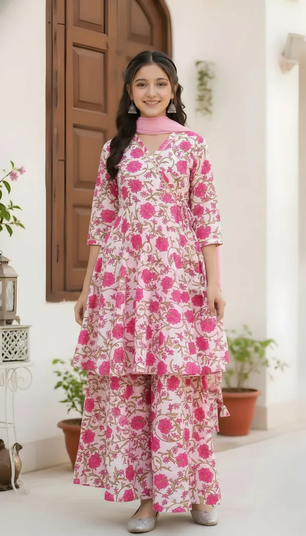 FELIZ_THE_DESIGNER_STUDIO_new_Pink_floral_print_alia_cut_top_and_sharara_set_Dress_for_girls