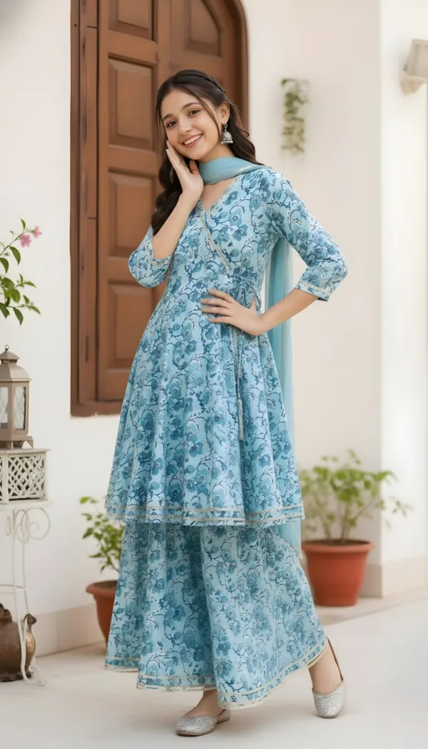FELIZ_THE_DESIGNER_STUDIO_new_Sky_Blue_floral_print_alia_cut_top_and_sharara_set_Dress_for_girls