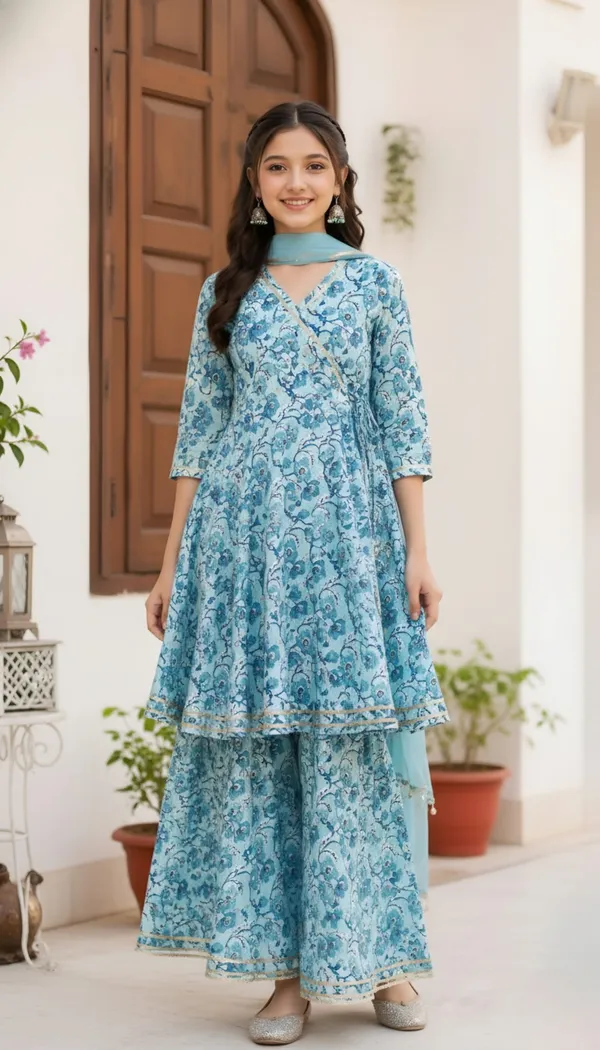 FELIZ_THE_DESIGNER_STUDIO_new_Sky_Blue_floral_print_alia_cut_top_and_sharara_set_Dress_for_girls