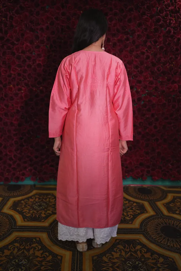 Coral_Pink_Chanderi_Kurti_For_Woman