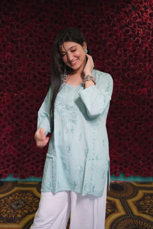 Sea_Blue_Linen_Kurti_For_Woman