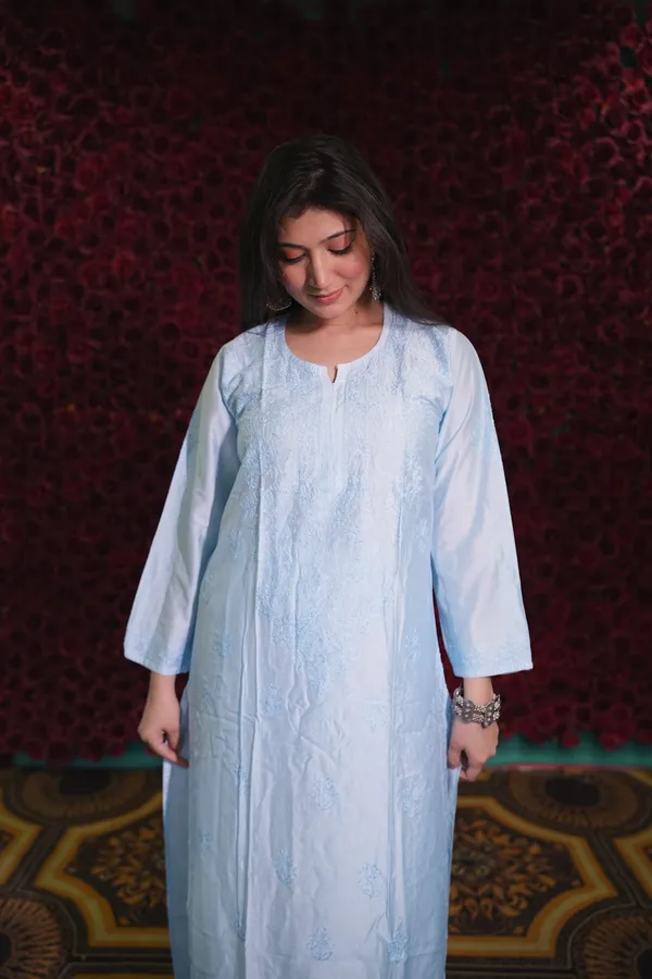 Red_And_Sky_Blue_Chanderi_Kurti_For_Woman_Pack_Of_2
