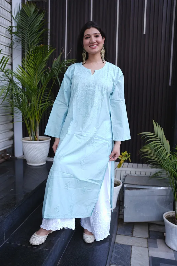 Mint_Sea_Blue_Cotton_Kurti_For_Woman