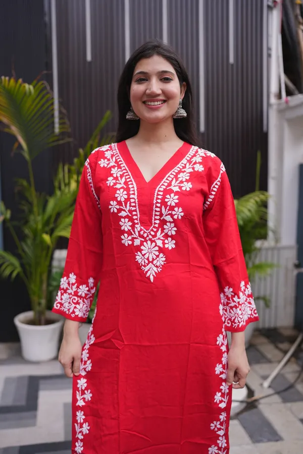 Red_And_Sky_Blue_Chanderi_Kurti_For_Woman_Pack_Of_2