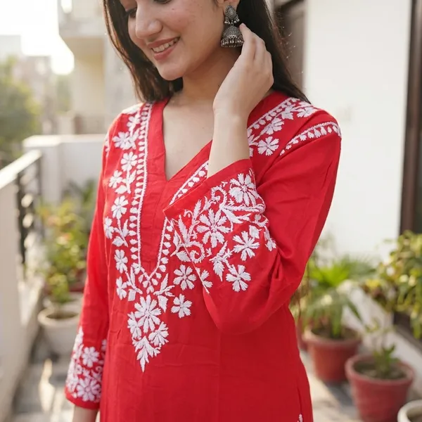 Red_And_Sky_Blue_Chanderi_Kurti_For_Woman_Pack_Of_2