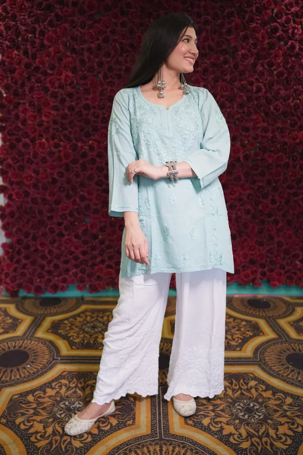 Sea_Blue_Linen_Kurti_For_Woman