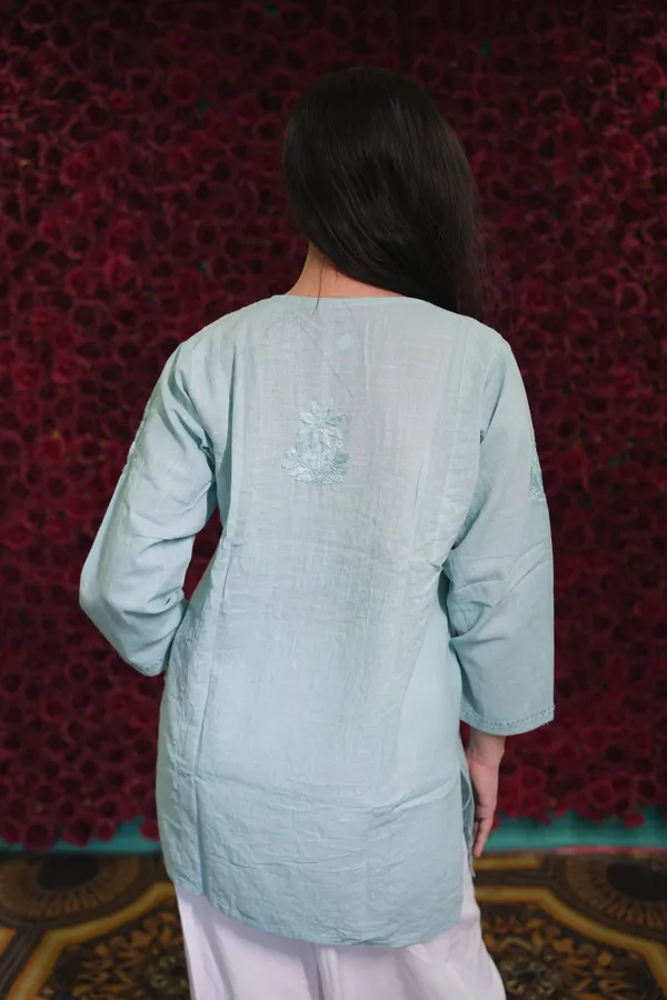 Sea_Blue_Linen_Kurti_For_Woman