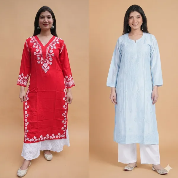 Red_And_Sky_Blue_Chanderi_Kurti_For_Woman_Pack_Of_2