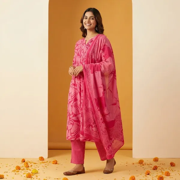 Pink_Mul_Cotton_Kurta_Set_For_Women-(KURTI_+PANT+DUPATTA)