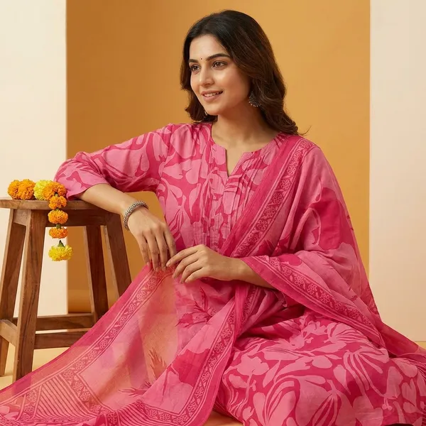 Pink_Mul_Cotton_Kurta_Set_For_Women-(KURTI_+PANT+DUPATTA)
