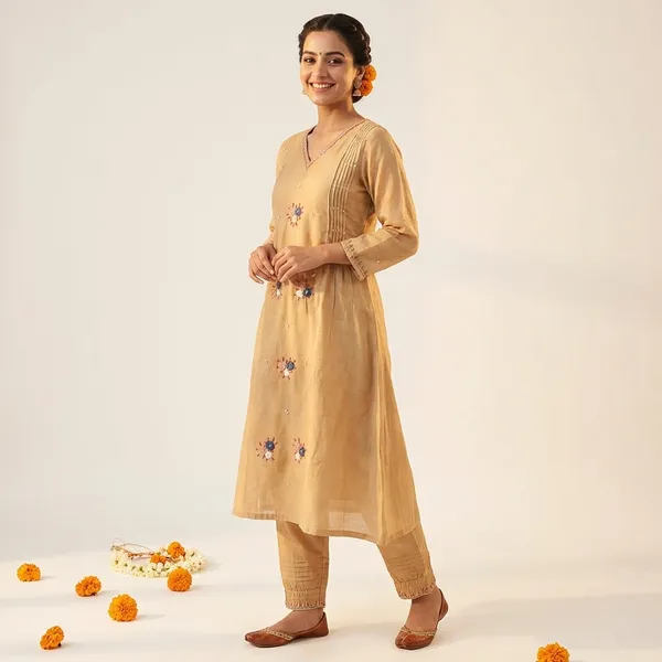 Light_Brown_Pure_Mul_Chanderi_Suit_Set_For_Women-(KURTI+PANT+DUPATTA)