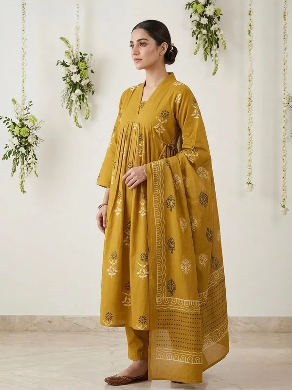 Yellow_Mul_Cotton_Suit_Set_For_Women-(KURTI_+_PANT_+_DUPATTA)