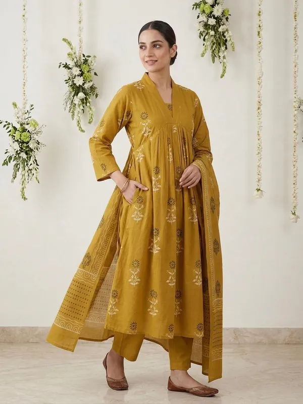 Yellow_Mul_Cotton_Suit_Set_For_Women-(KURTI_+_PANT_+_DUPATTA)