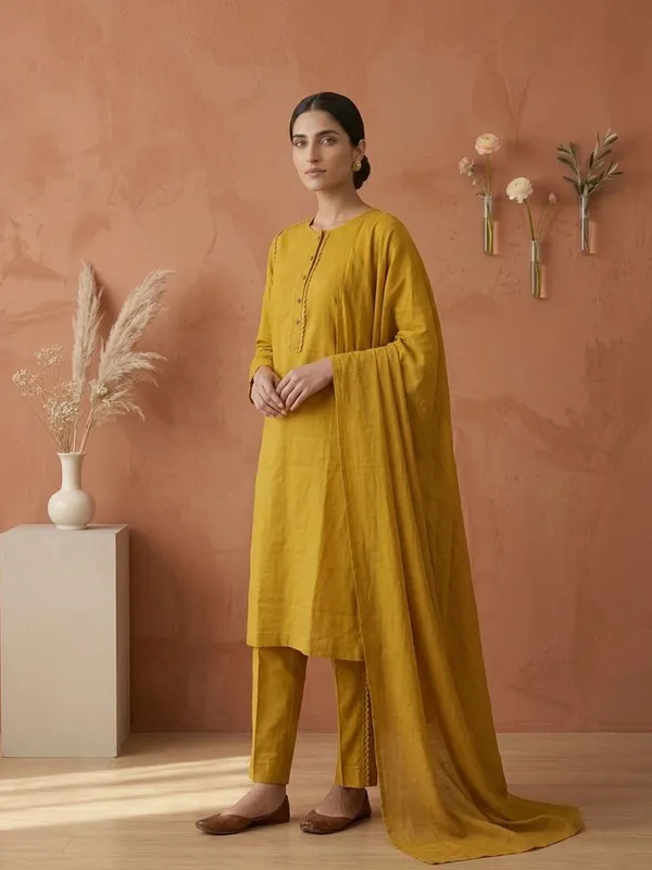 Yellow_Mul_Cotton_Kurta_Set_For_Women