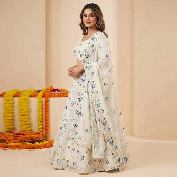 White_And_Blue_Khadi_Cotton_Lehenga_Set_For_Women_(LEHENGA+BLOUSE+DUPATTA)