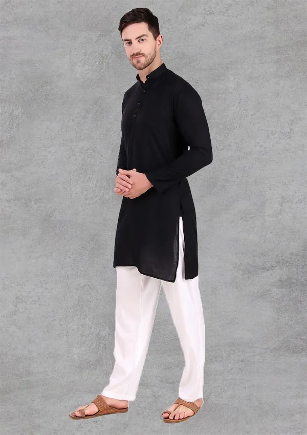 Black_Cotton_Kurta_Pajama_Set_For_Men