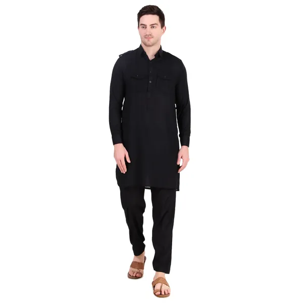 Black_Cotton_Pathani_Suit_Kurta_Pajama_Set_For_Men
