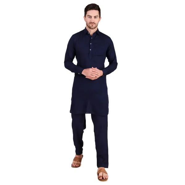 Blue_Cotton_Pathani_Suit_Kurta_Pajama_Set_For_Men