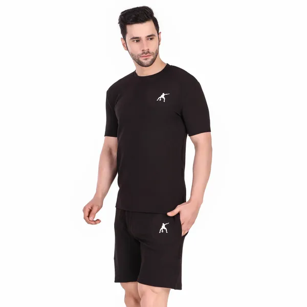 Black_Polyester_T_Shirt_And_Shorts_Set_For_Men