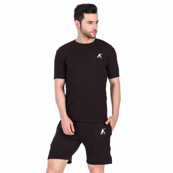 Black_Polyester_T_Shirt_And_Shorts_Set_For_Men