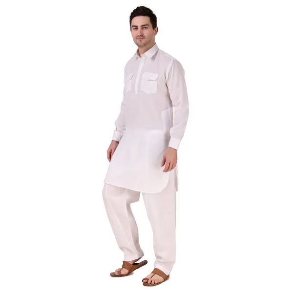 White_Cotton_Pathani_Suit_Kurta_Pajama_Set_For_Men