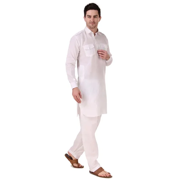 White_Cotton_Pathani_Suit_Kurta_Pajama_Set_For_Men