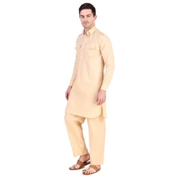 Beige_Cotton_Pathani_Suit_Kurta_Pajama_Set_For_Men