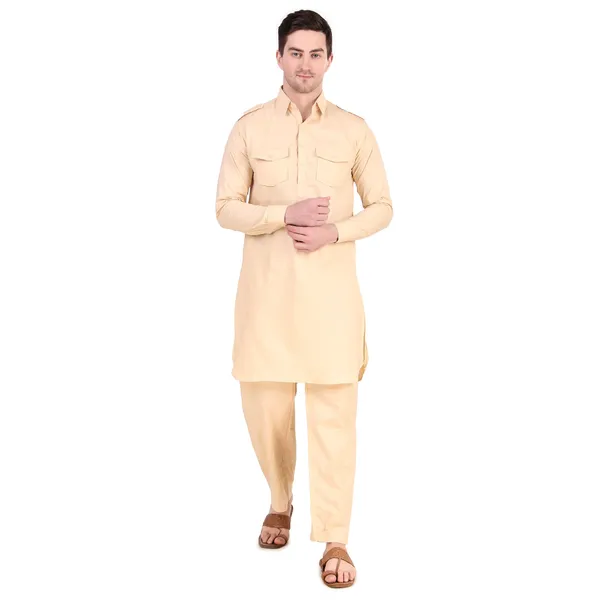 Beige_Cotton_Pathani_Suit_Kurta_Pajama_Set_For_Men