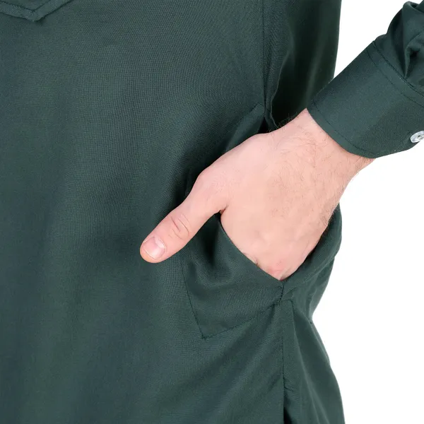 Olive_Cotton_Pathani_Suit_Kurta_Pajama_Set_For_Men
