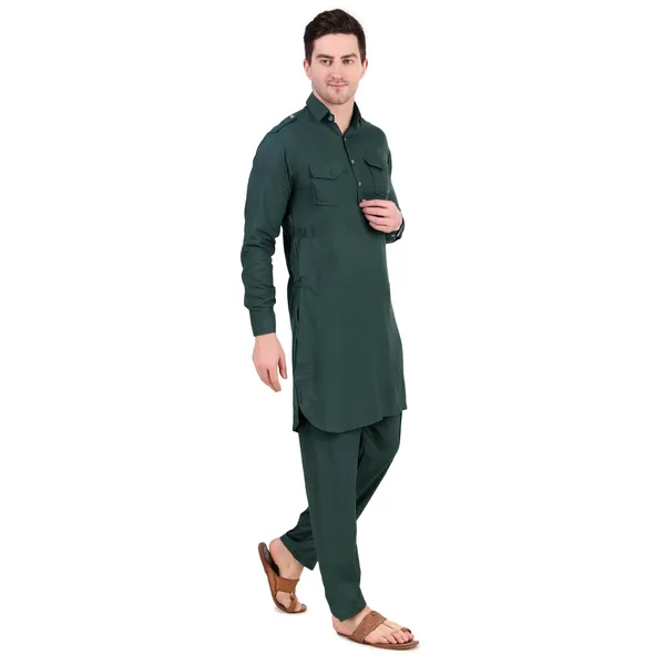 Olive_Cotton_Pathani_Suit_Kurta_Pajama_Set_For_Men