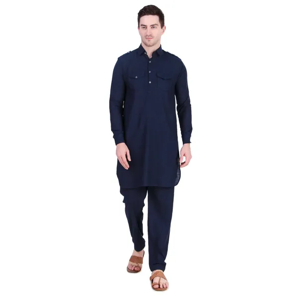 Blue_Cotton_Pathani_Suit_Kurta_Pajama_Set_For_Men