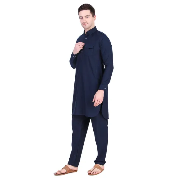 Blue_Cotton_Pathani_Suit_Kurta_Pajama_Set_For_Men