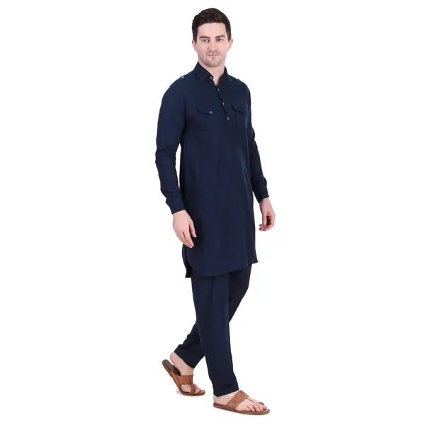 Blue_Cotton_Pathani_Suit_Kurta_Pajama_Set_For_Men