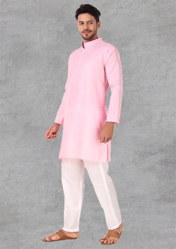 Pink_Cotton_Kurta_Pajama_Set_For_Men