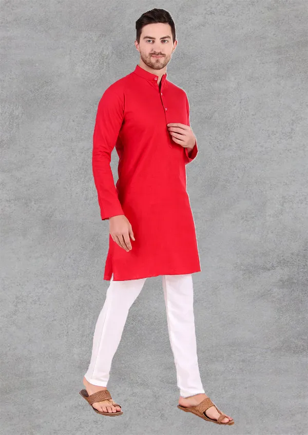 Red_Cotton_Kurta_Pajama_Set_For_Men
