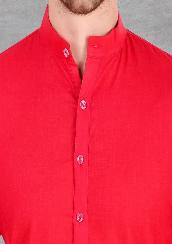 Red_Cotton_Kurta_Pajama_Set_For_Men