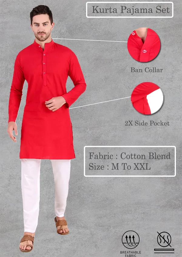 Red_Cotton_Kurta_Pajama_Set_For_Men