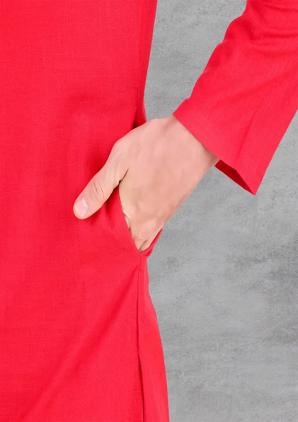 Red_Cotton_Kurta_Pajama_Set_For_Men