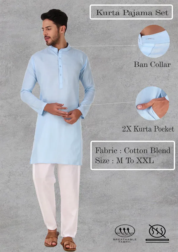 Sky_Blue_Cotton_Kurta_Pajama_Set_For_Men