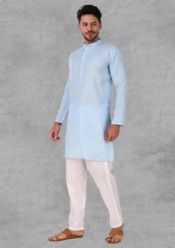 Sky_Blue_Cotton_Kurta_Pajama_Set_For_Men