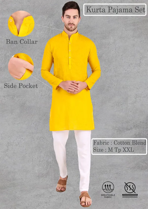 Yellow_Cotton_Kurta_Pajama_Set_For_Men