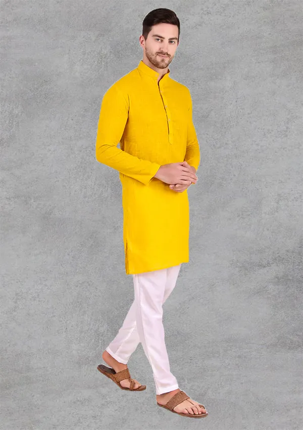 Yellow_Cotton_Kurta_Pajama_Set_For_Men