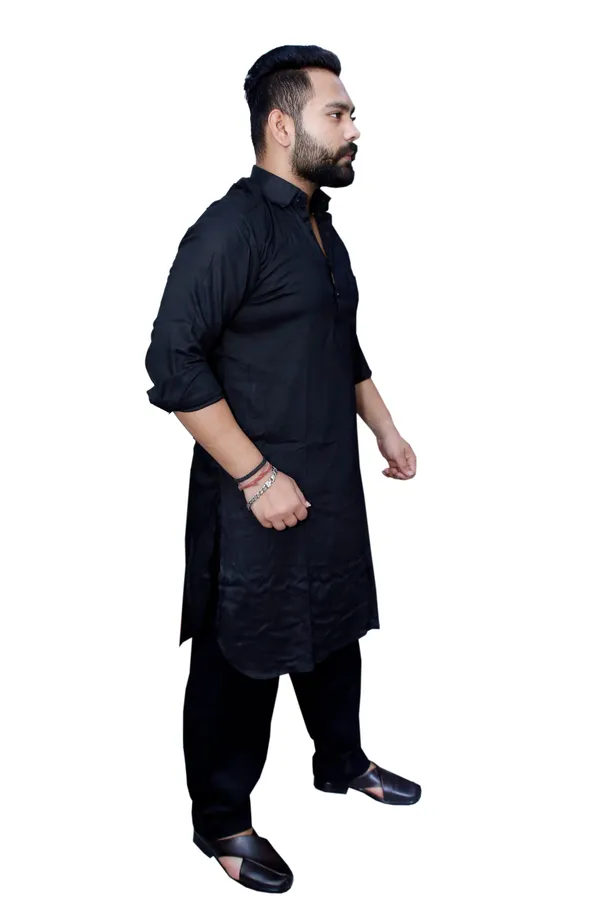 Black_Cotton_Pathani_Suit_Kurta_Pajama_Set_For_Men