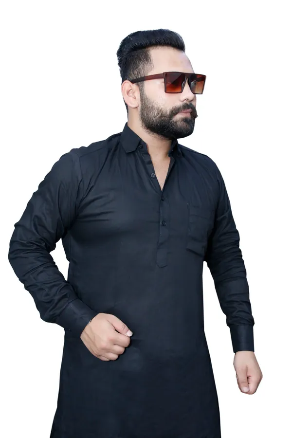 Black_Cotton_Pathani_Suit_Kurta_Pajama_Set_For_Men