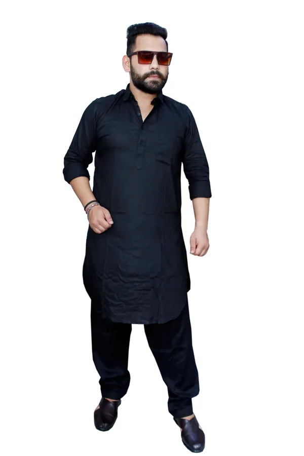 Black_Cotton_Pathani_Suit_Kurta_Pajama_Set_For_Men