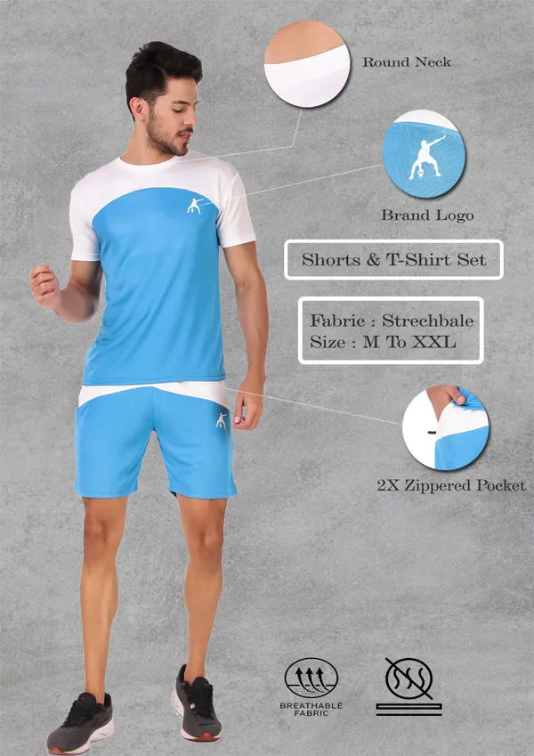 White_And_Sky_Blue_Polyester_T_Shirt_And_Shorts_Set_For_Men