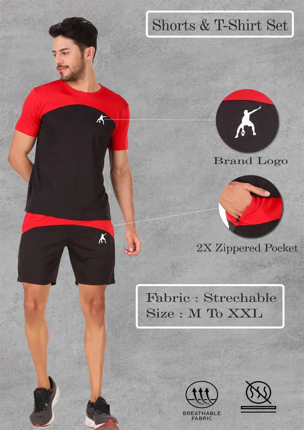 Black_Polyester_T_Shirt_And_Shorts_Set_For_Men